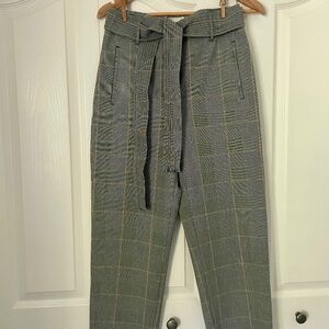 Wilfred Grey and Yellow High Rise Plaid Tie Pant | Size 8